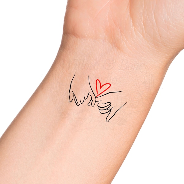 Pinky Promise Friendship Love Heart Outline Temporary Tattoo - Sisters Family Wrist Tattoo