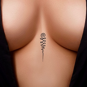 Sternum Unalome Dotwork Underboob Temporary Tattoo - Feminine Delicate Breast Temporary Tattoo