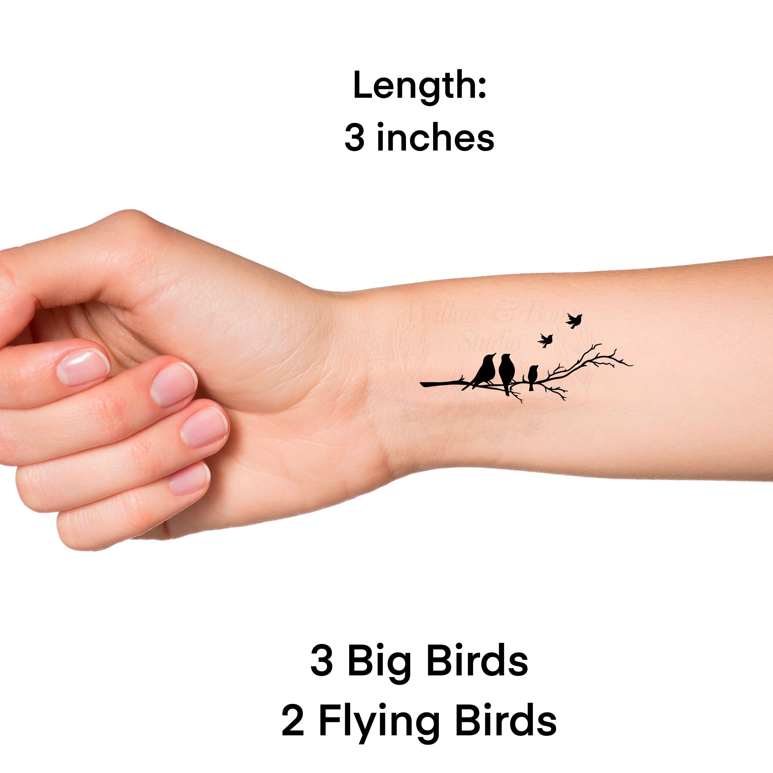 Silhouette Birds Family on Branch Temporary Tattoo Flying - Etsy