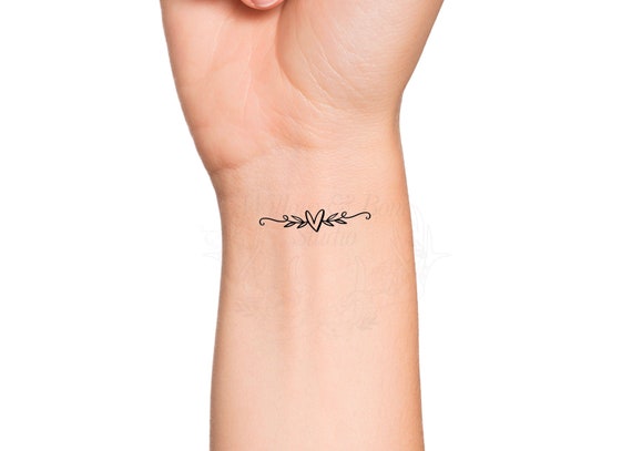 Heart Leaves Swirls Outline Temporary Tattoo Decorative Feminine ...