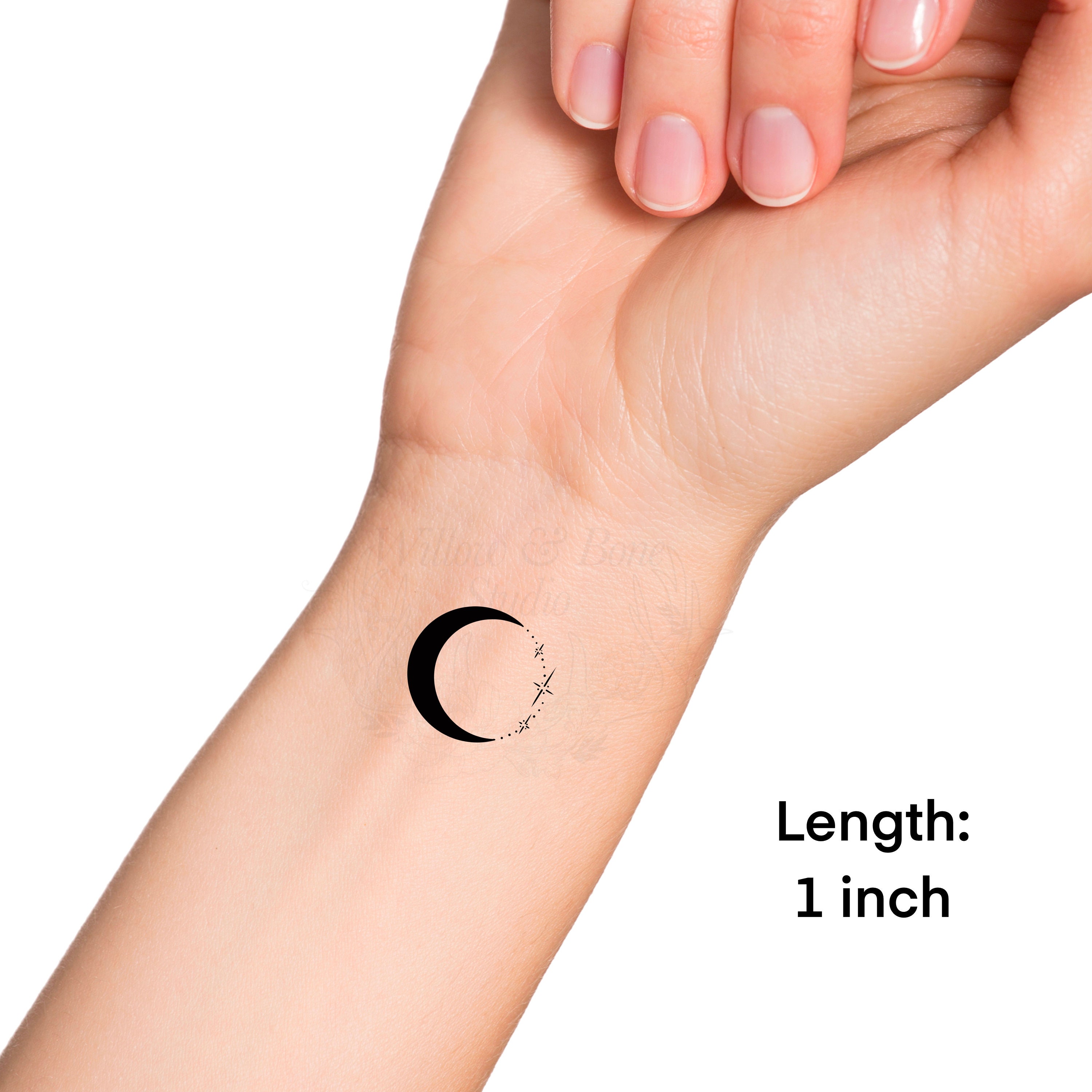 Black Crescent Moon Sparkling Stars Temporary Tattoo Small - Etsy Australia
