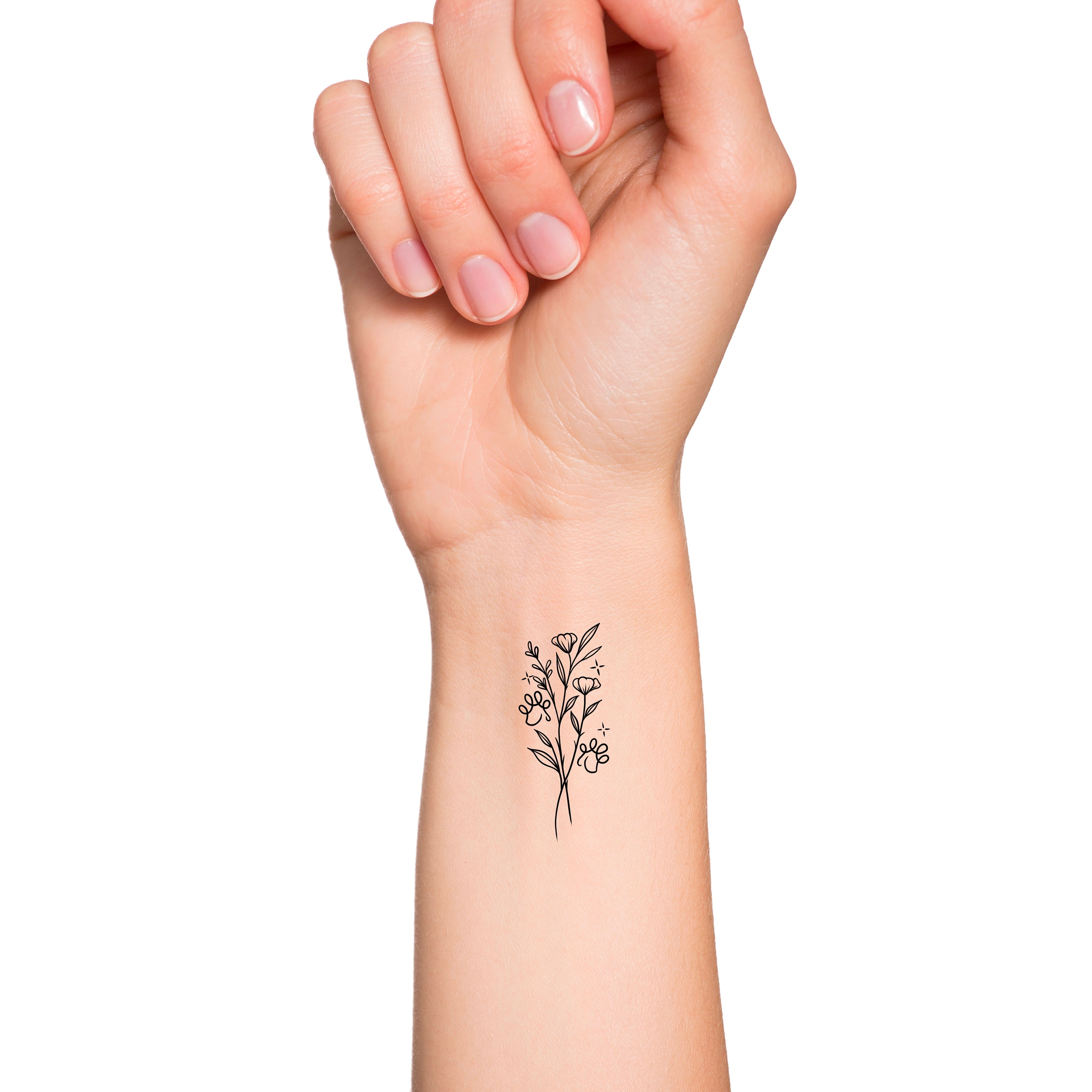 Dog Paw Print Wildflower Feminine Wrist Temporary Tattoo Etsy Dog Paw Print Wildflower Feminine Wrist Temporary Tattoo Etsy