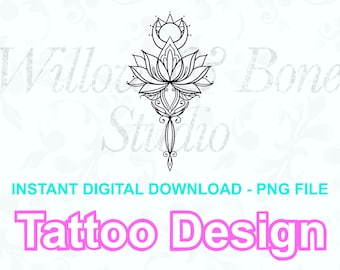 Digital Download Sun and Moon Mandala Lotus Leaves Sternum Tattoo Design - Floral Underboob Ornamental Tattoo Design PNG File