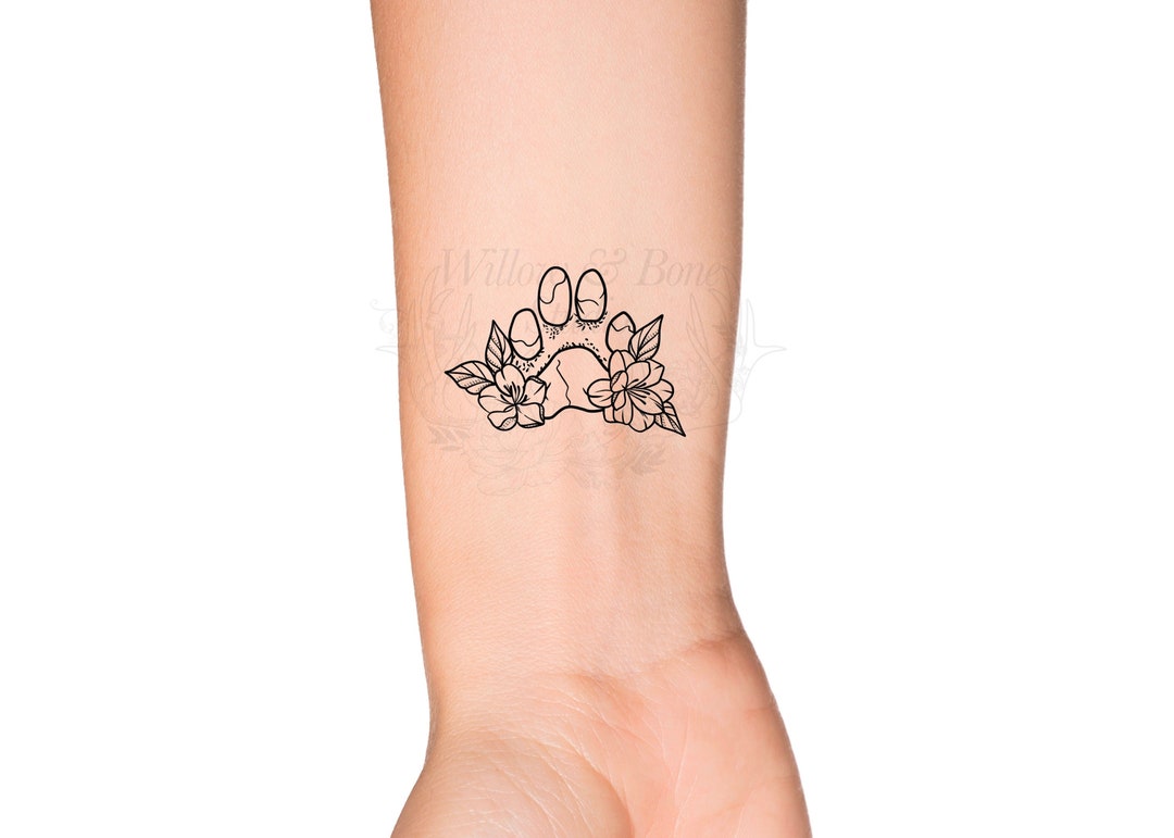 Tatouage Patte De Chien Mandala Floral Feminine Paw Print Temporary Tattoo Wildflower Pet - Etsy France