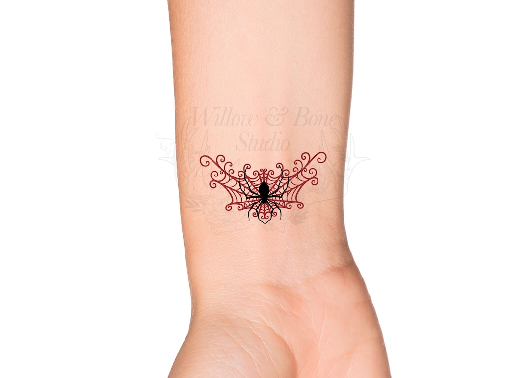 Gothic Spider in Web Temporary Tattoo - Spider in Spiderweb Swirls ...