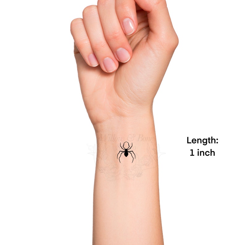 Black Spider Small Temporary Tattoo Halloween Creepy Cute Little Spider Wrist Tattoo Insect Spiderweb Arachnid Tattoo image 3