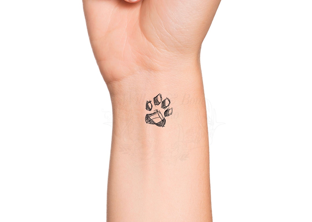 Sketchy Paw Print Temporary Tattoo Family Dog Pet Love Memorial Wrist