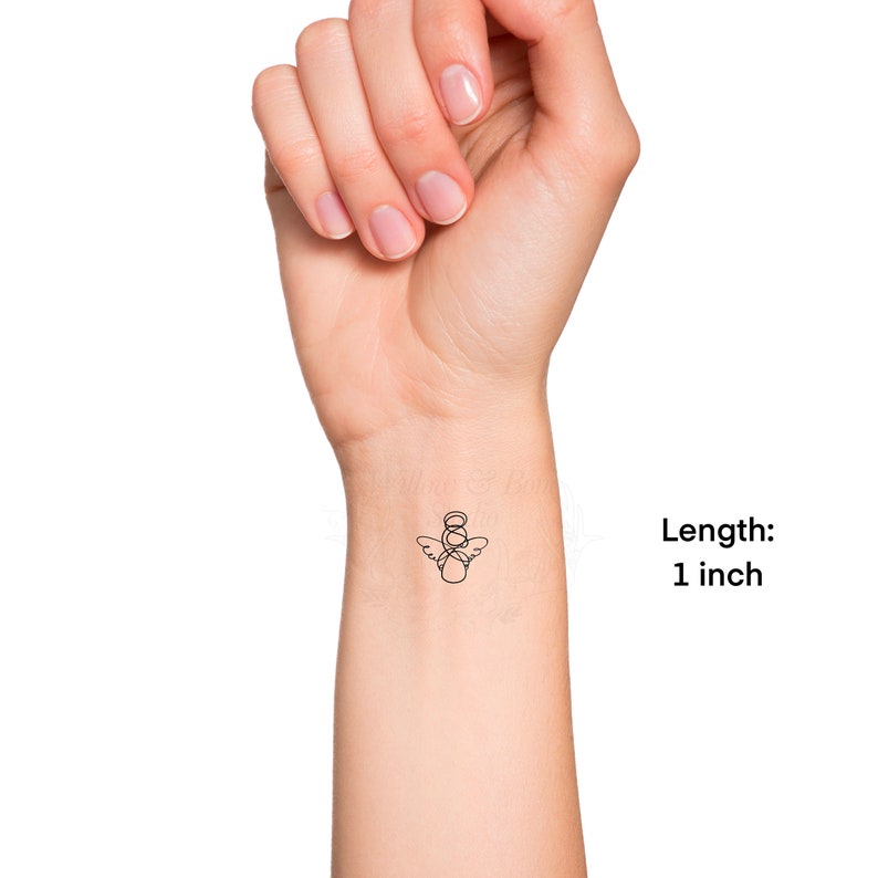 Religious Christmas Guardian Angel Minimalist Continuous Line Small Temporary Tattoo image 3