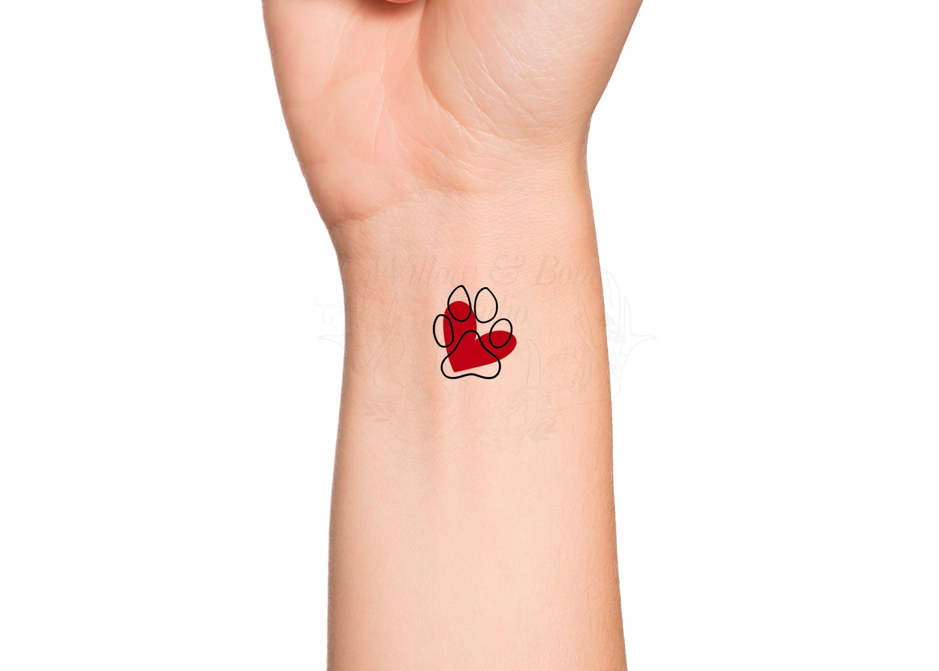 Paw Print Red Heart Temporary Tattoo Dog Love Pet Memorial Small Wrist paw-print-red-heart-temporary-tattoo-dog-love-pet-memorial-small-wrist