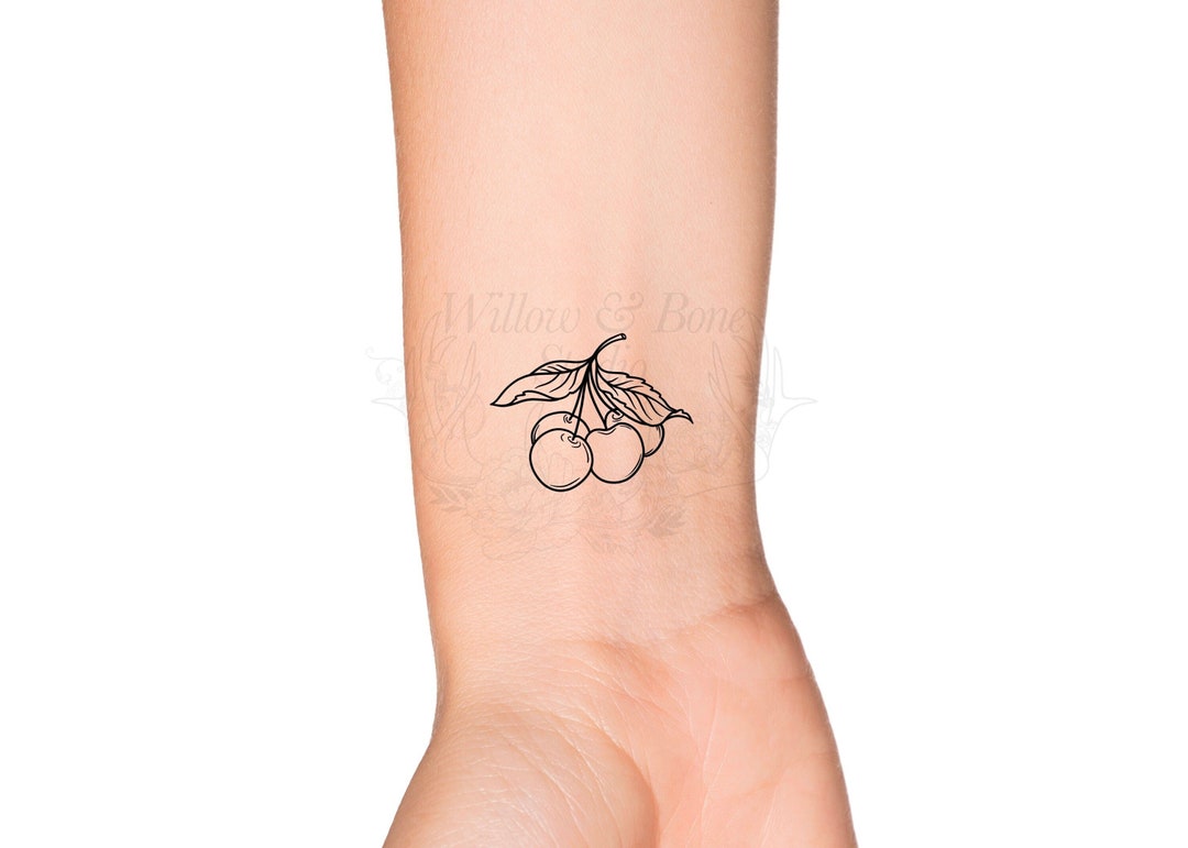 Cute Cherries Outline Temporary Tattoo Fruit Butt Tattoos