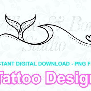 Digital Download Mermaid Tail Ocean Wave Heart Tattoo Design - Beach Vacation Sea Waves Love Tattoo Design PNG File