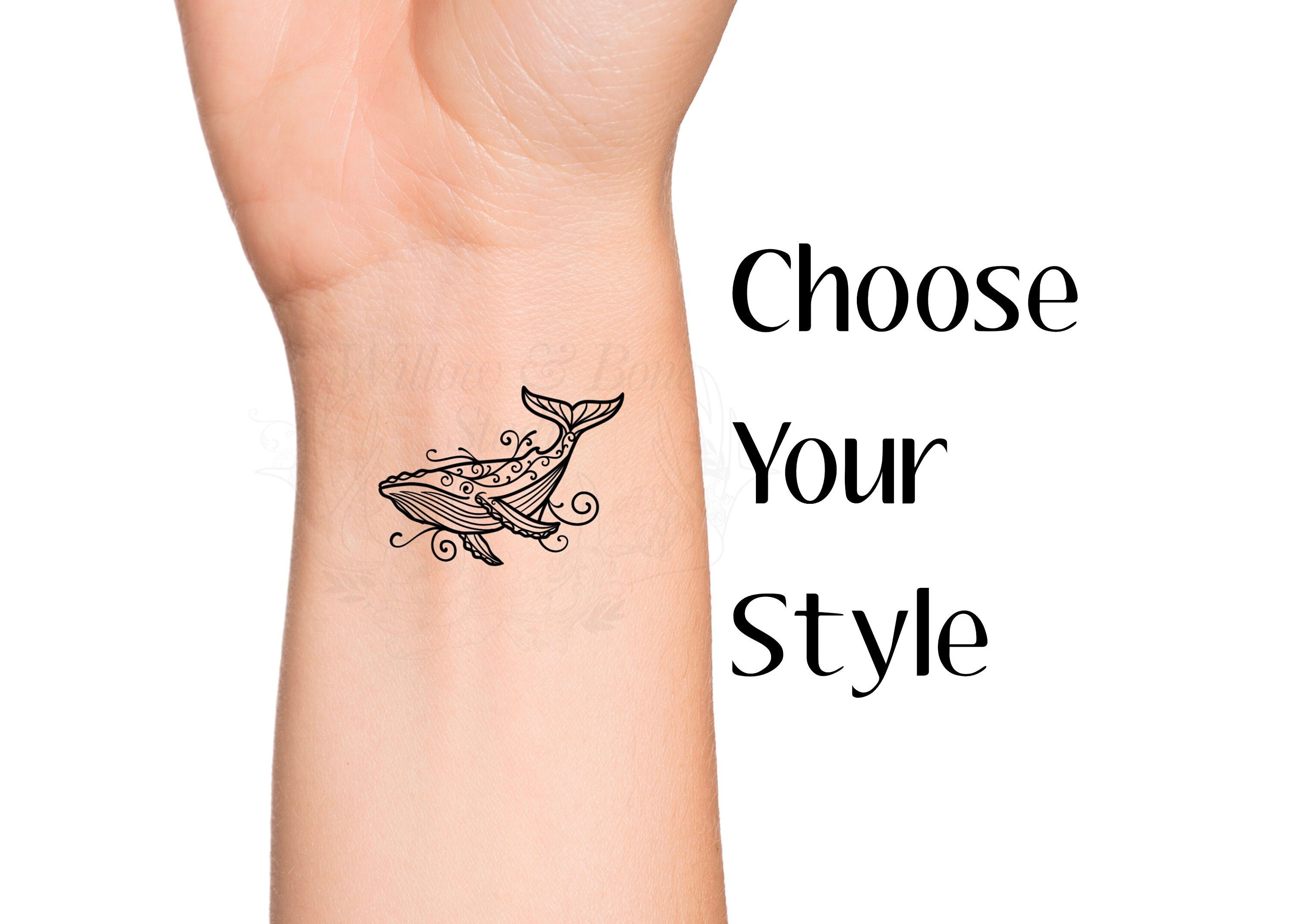 Whale Outline Choose Your Style Temporary Tattoo Underwater Sea Fish