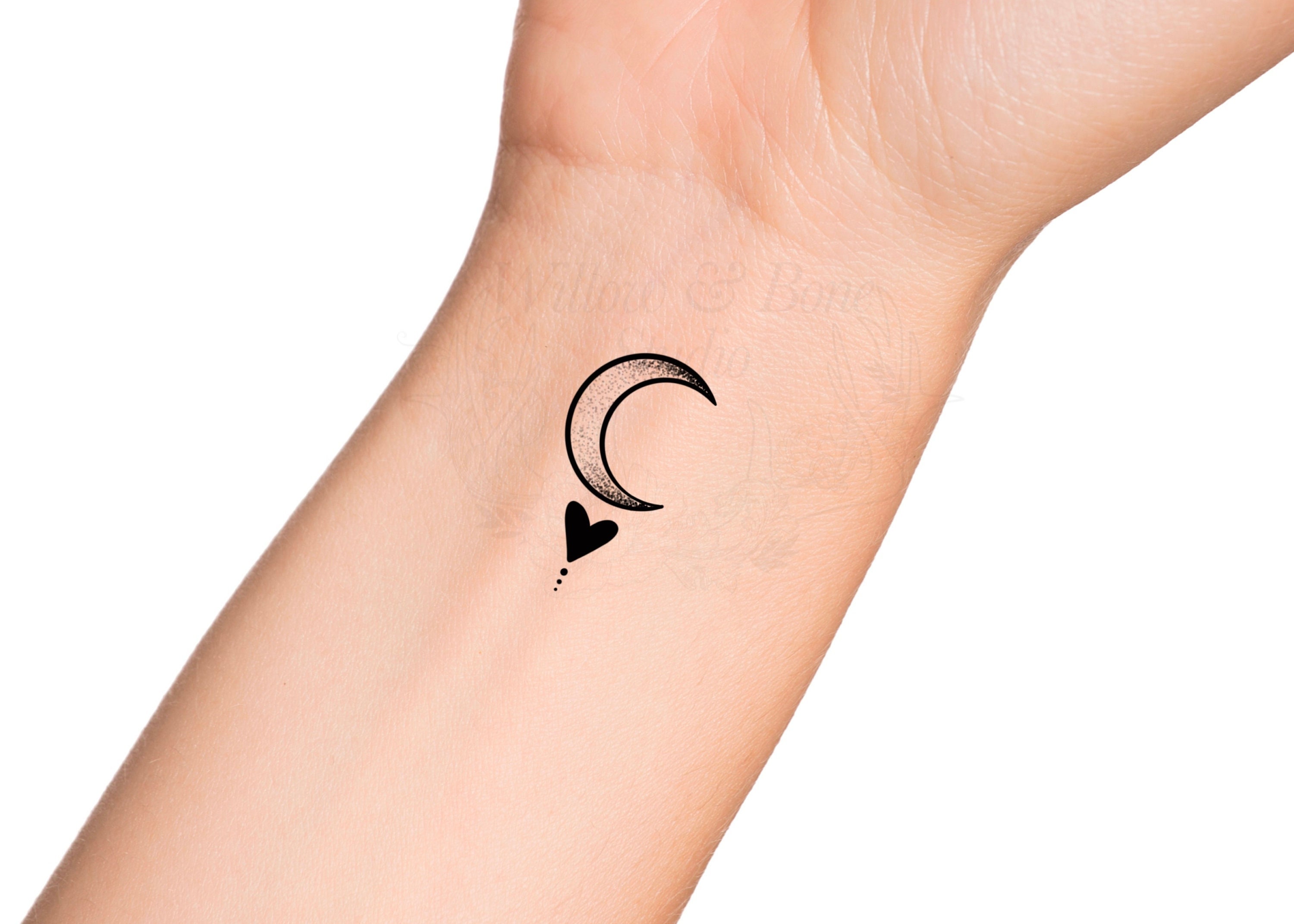 Crescent Moon Wrist Tattoo with Geometric Patterns - wide 4