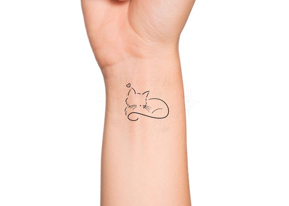 Cat Outline Temporary Tattoo / small cat tattoo / animal tattoo / pet tattoo  / silhouette cat tattoo black cat tattoo / cat memorial tattoo