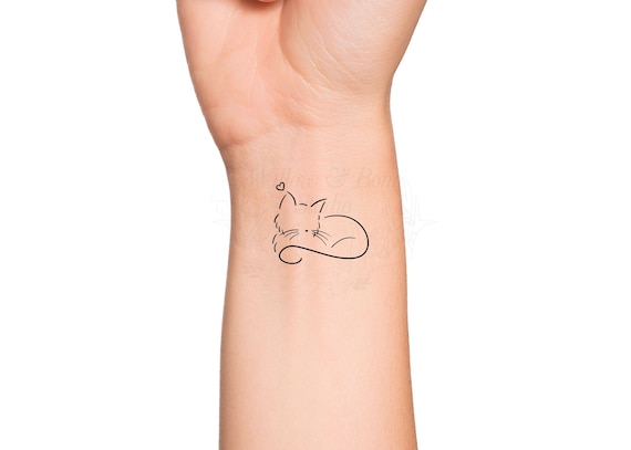 Cat Outline Temporary Tattoo / small cat tattoo / animal tattoo / pet tattoo  / silhouette cat tattoo black cat tattoo / cat memorial tattoo