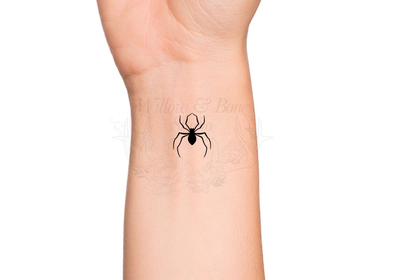 Black Spider Small Temporary Tattoo Halloween Creepy Cute Little Spider Wrist Tattoo Insect Spiderweb Arachnid Tattoo image 1
