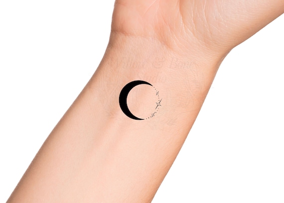 Black Crescent Moon Sparkling Stars Temporary Tattoo Small - Etsy Australia