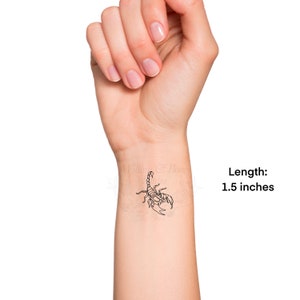 Skorpion fortlaufende Linie Umriss temporäres Tattoo Skorpion minimalistische Arachnida Wirbellose Gliederfüßer Tier Handgelenk Sternzeichen Tattoo Bild 3