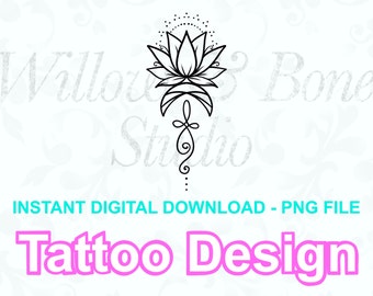 Digital Download Floral Lotus Sun and Moon Dotwork Unalome Sternum Tattoo Design PNG File