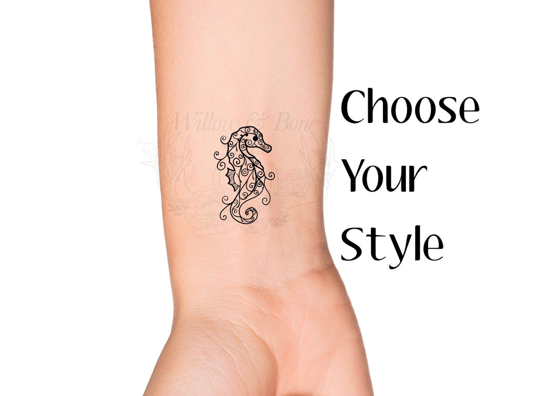 Seahorse Outline: Choose Your Style Temporary Tattoo Sea Horse Swirls  Underwater Animal Fish Small Cute Tattoo - Etsy Sweden