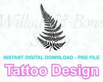 Digital Download Fern Black Plant Silhouette Tattoo Design - Nature Garden Cute Dainty Fern Digital Download Tattoo Design