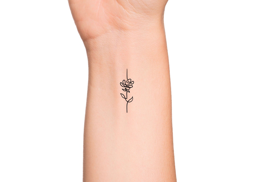 Flower Continuous Single Line Temporary Tattoo Rose With Stem and ...