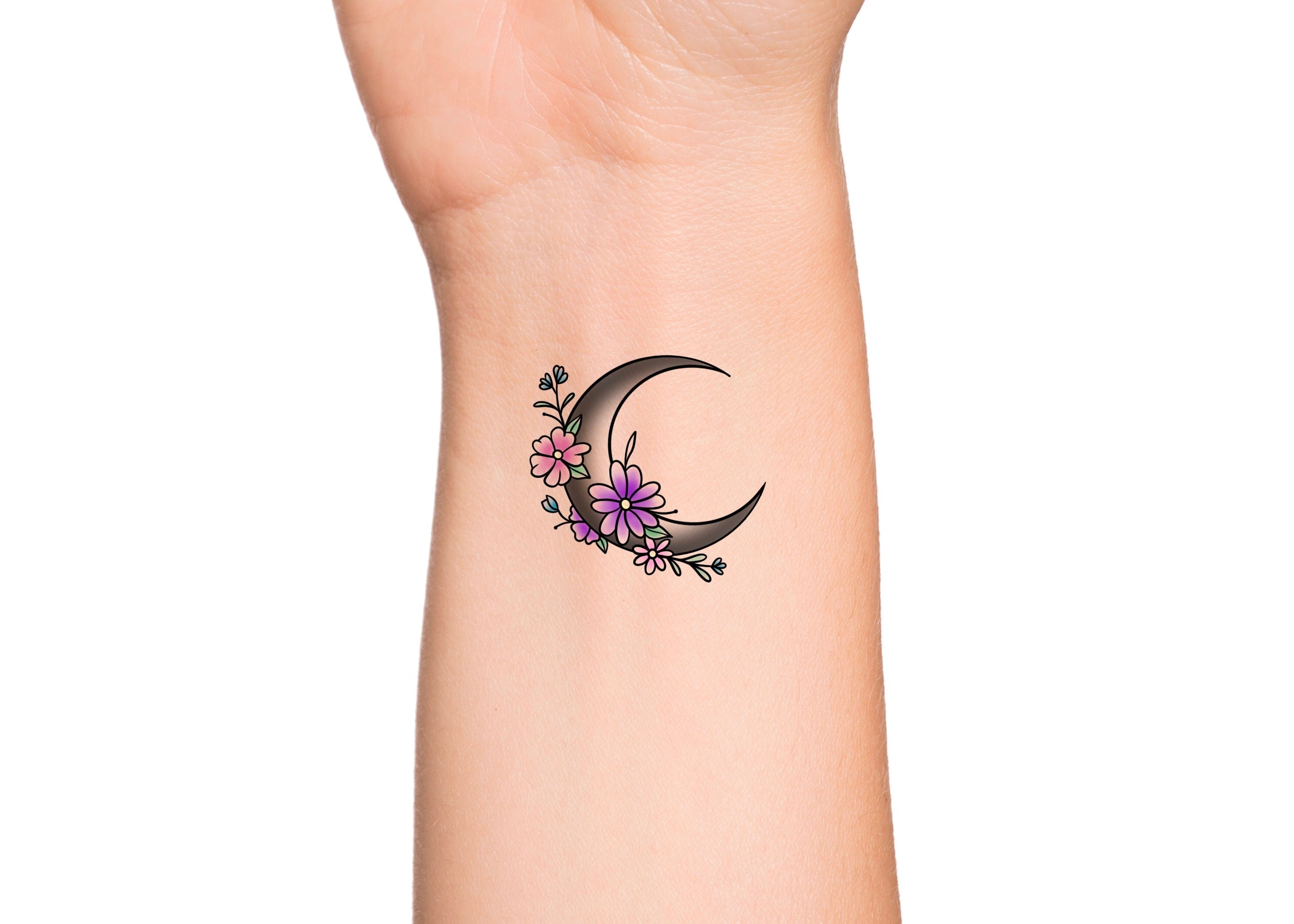 9. Moonflower Lotus Moon Tattoo on Wrist - wide 7