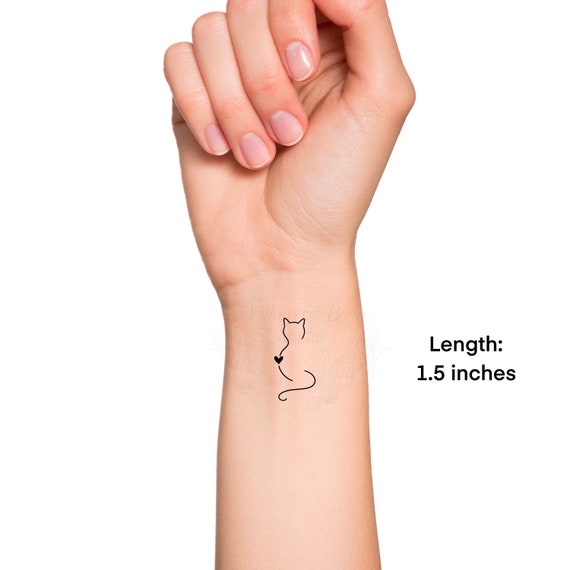 Cat Outline Heart Small Wrist Temporary Tattoo