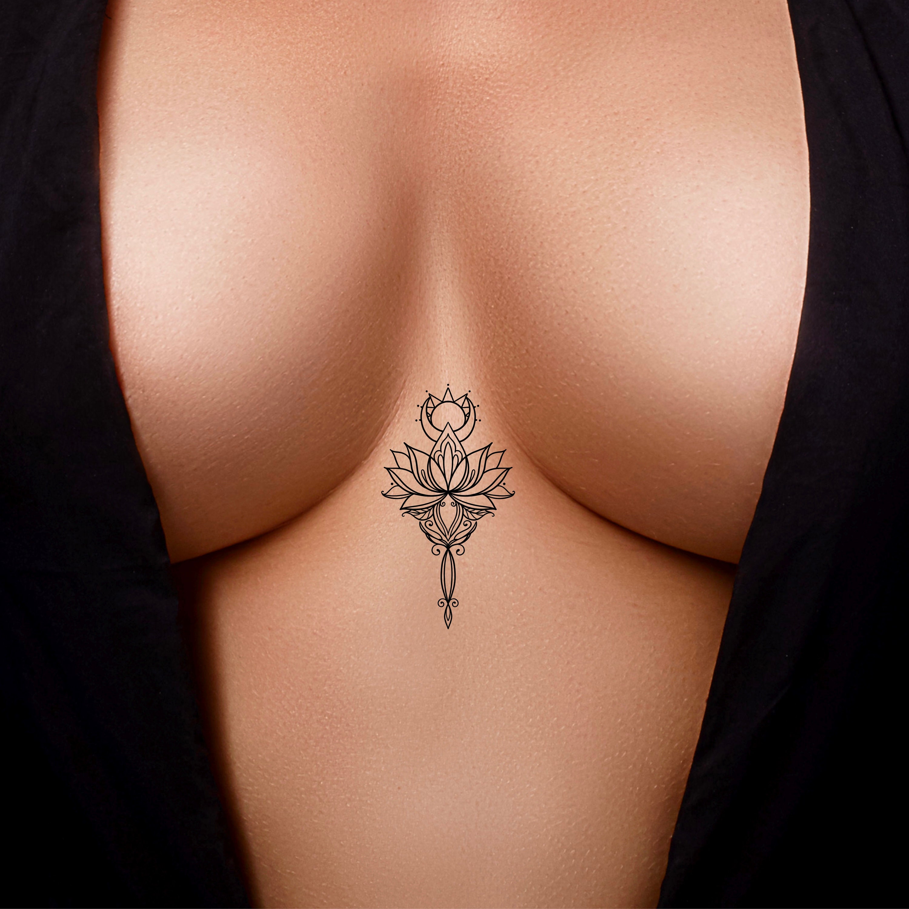 Sun and Moon Mandala Lotus Leaves Sternum Temporary Tattoo Floral Underboob  Tattoo Flower Swirls Ornamental Wrist Tattoo 