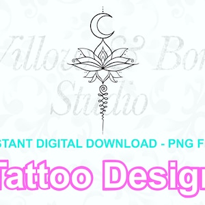 Digital Download Crescent Moon Lotus Unalome Feminine Sternum Tattoo Design - Floral Underboob Mandala Tattoo Design PNG File