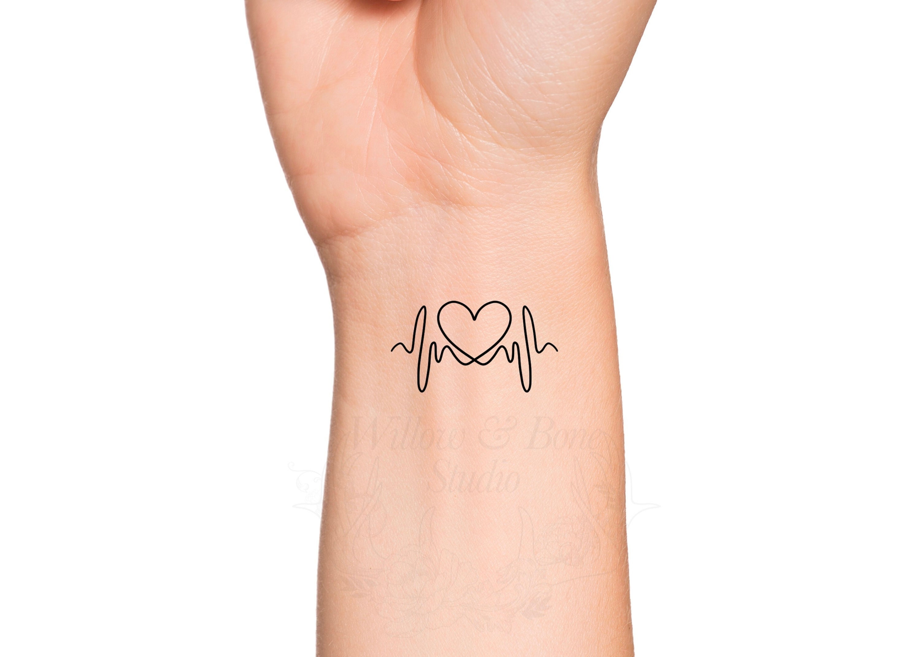 Heart EKG Heartbeat Love Symbol Outline Temporary Tattoo - Etsy Israel