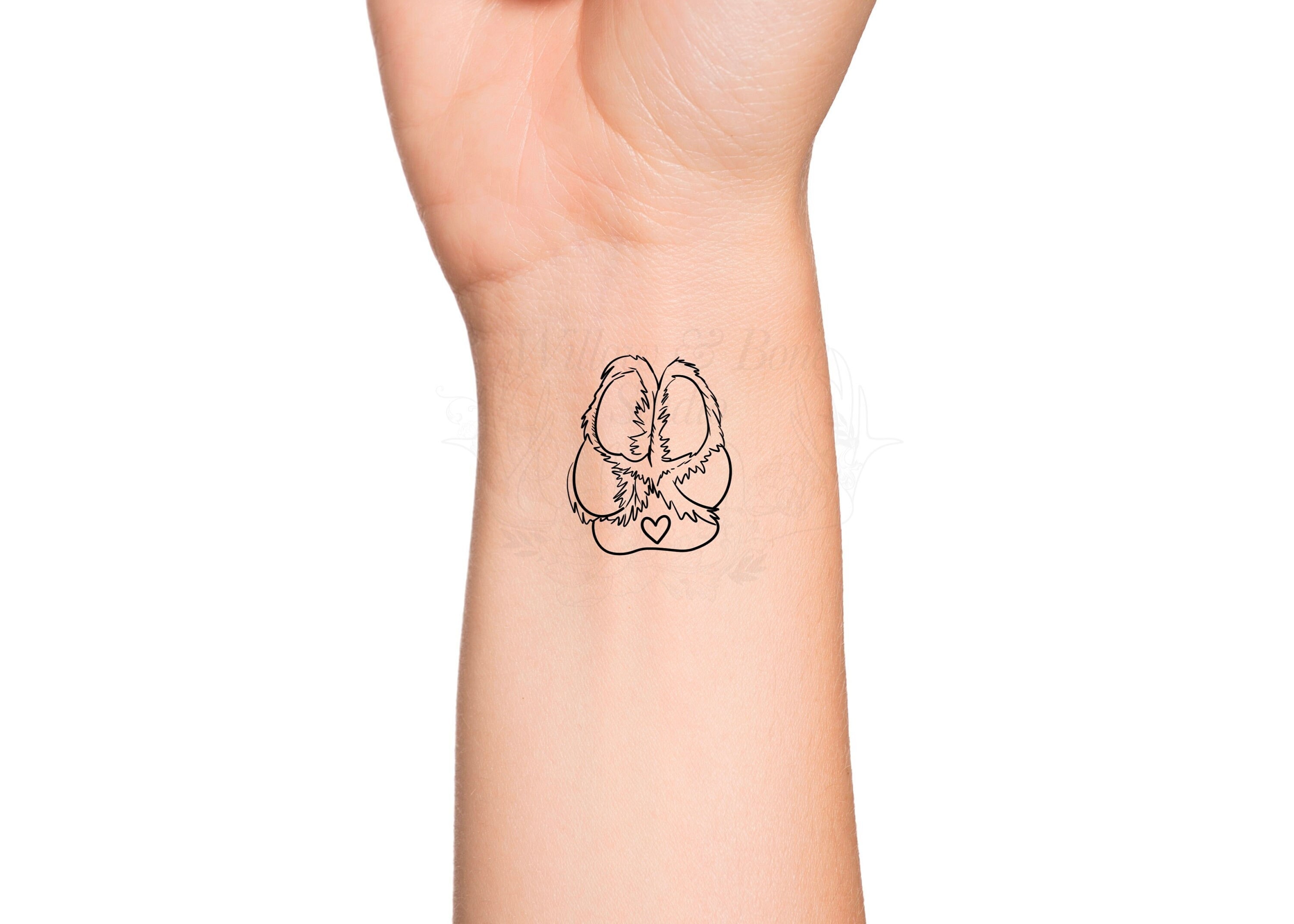 Dog Heart Furry Paw Print Outline Temporary Tattoo Puppy - Etsy