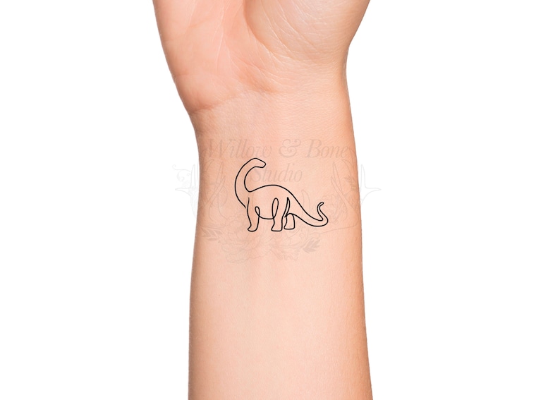 Dinosaur Long Neck Continuous Line Outline Temporary Tattoo ...
