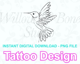 Digital Download Hummingbird Sketchy Dotwork Bird Tattoo Design - Wrist Ankle Cute Animal PNG File Instant Digital Download