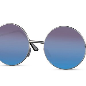 ROUND Hippie Sunglasses Vintage Retro Style with Gold Silver frame & Brown Purple Blue Pink lens in New Collection 100% UV Protection Silver - Blue Lens