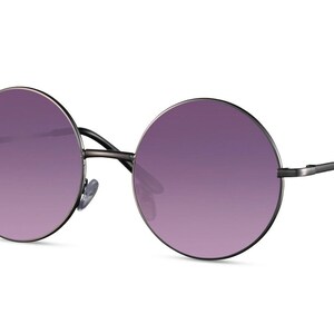 ROUND Hippie Sunglasses Vintage Retro Style with Gold Silver frame & Brown Purple Blue Pink lens in New Collection 100% UV Protection Silver - Purple Lens