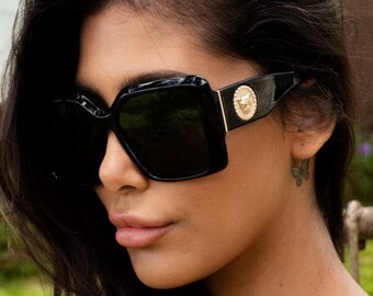 Occhiali da sole da donna oversize di lusso "Vera" Big Square Wayfarer Vintage Retro XL Montatura nero marrone NUOVA collezione Protezione UV al 100%
