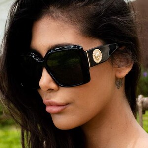 Luxury Oversized Women's Sunglasses "Vera" Big Square Wayfarer Vintage Retro XL Black Brown frame NEW Collection 100% UV Protection