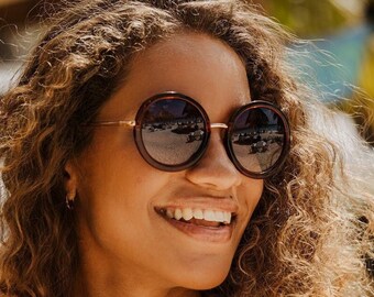 Round Women's Sunglasses Luxury Big Circle Oversized "La Pri" Gold Black Brown Tartaruga frame & lens New Collection 100% UV Protection