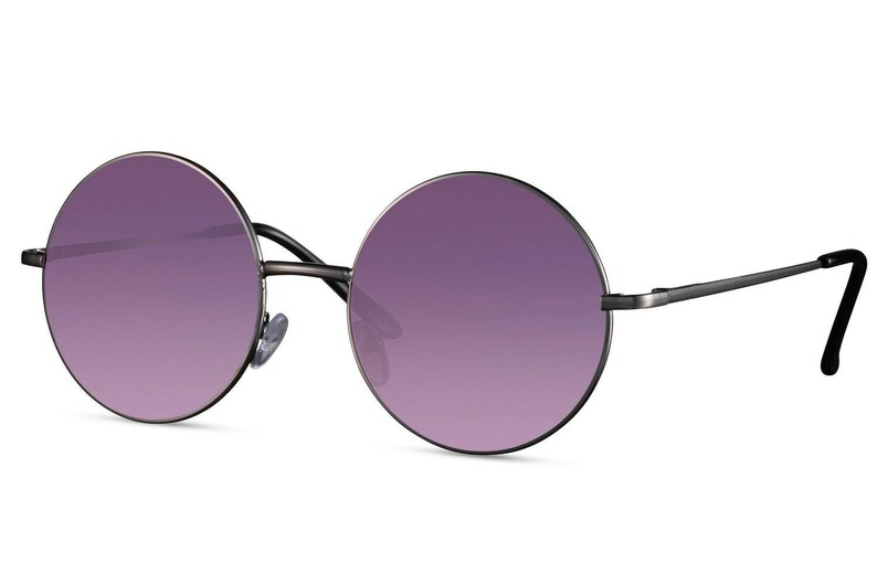 ROUND Hippie Sunglasses Vintage Retro Style with Gold Silver frame & Brown Purple Blue Pink lens in New Collection 100% UV Protection Silver - Purple Lens