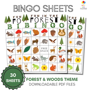 Spaß im Wald Bingo - Printable / Download Bingo Spiel - Wald - Wald Bingo - 30 einzigartige Bingokarten und 2 Call Card Blätter