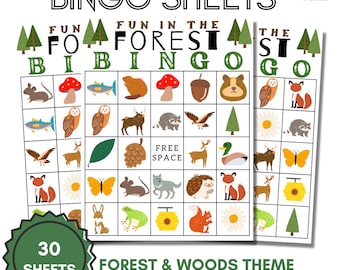 Fun in the Forest Bingo - Printable/Downloadable Bingo Game -  Forest - Woods Bingo - 30 Unique Bingo Cards and 2 Call Card Sheets