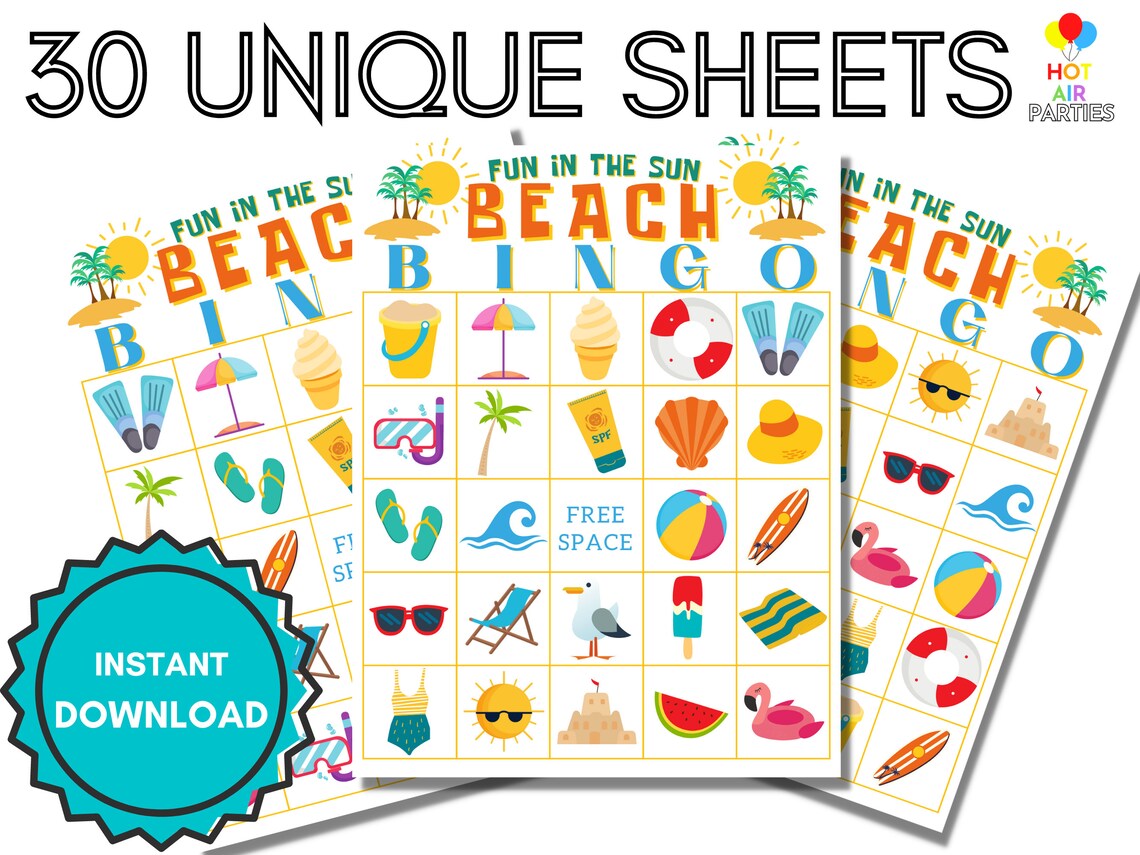 Fun in the Sun Beach Bingo Game Printable/downloadable Bingo Game Beach