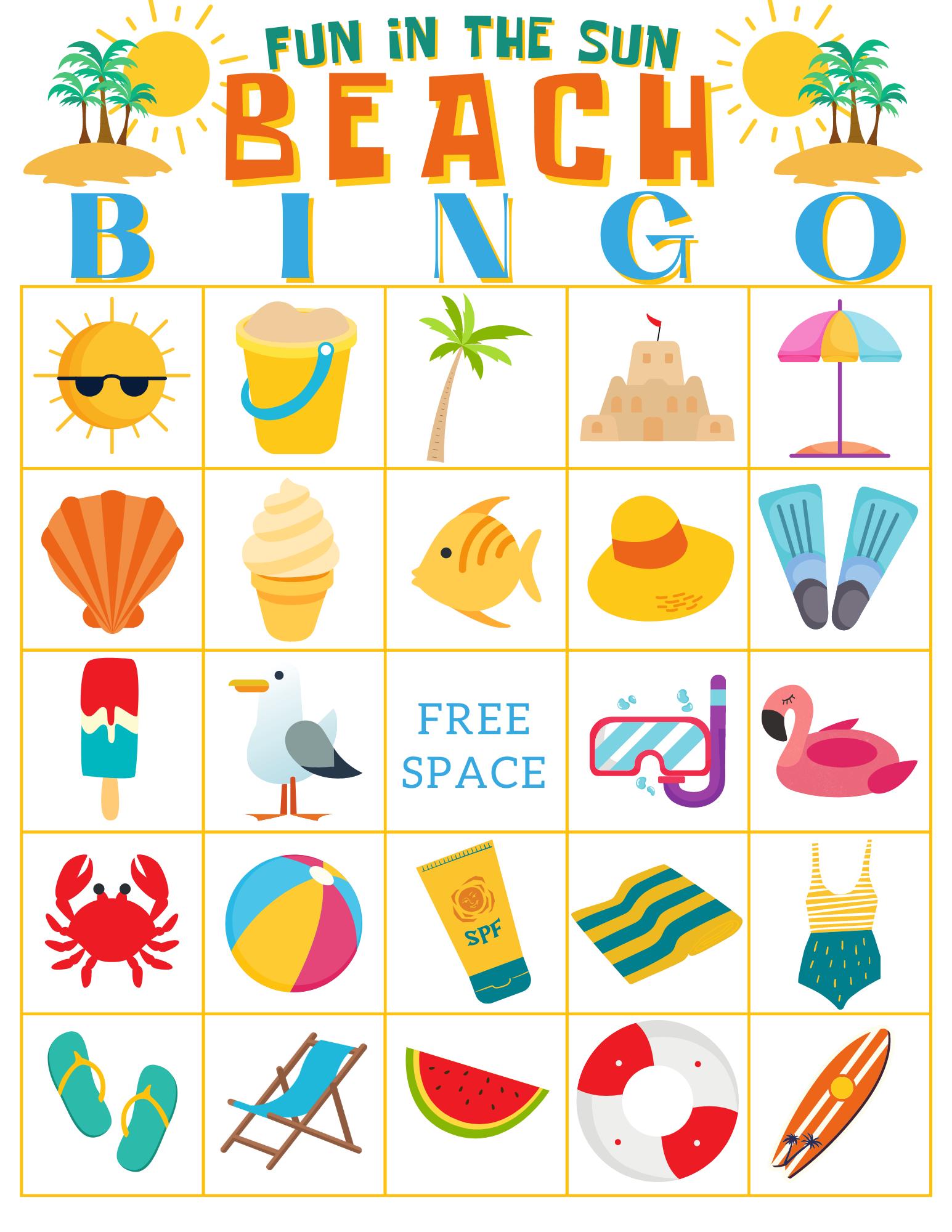 Fun in the Sun Beach Bingo Game - Printable/downloadable Bingo Game ...