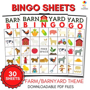 Farm Bingo - Printable/Downloadable Bingo Game -  Barnyard Bingo - 30 Unique Bingo Cards and 2 Call Card Sheets