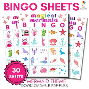 Mermaid Bingo - Printable/Downloadable Bingo Game - Magical Mermaid - 30 Unique Bingo Cards and 2 Call Card Sheets