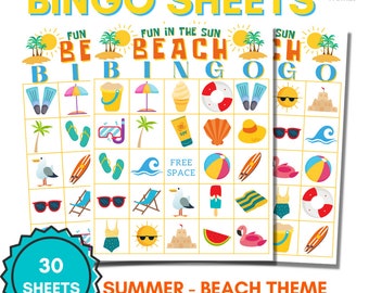 Bingo de Playa: 30 Cartones Únicos, Tema de Verano (Descarga Digital)