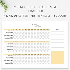 Reto suave de 75 días / Rastreador de hábitos / Diario / Rastreador suave de 75 días / A3, A4, Carta de EE. UU. / PDF imprimible / Reto de hábitos / Rastreador de entrenamiento