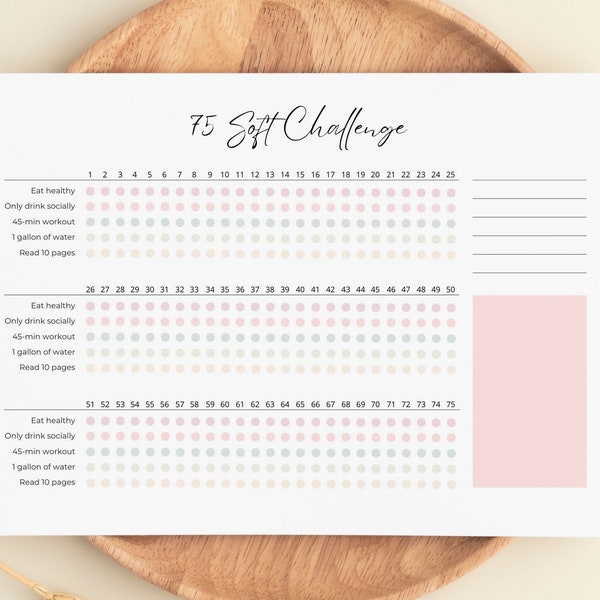 EDITABLE 75 Soft Tracker Template | Size A3, A4 | Canva Editable Template | Workout Challenge | Lifestyle | 75 Day Challenge |