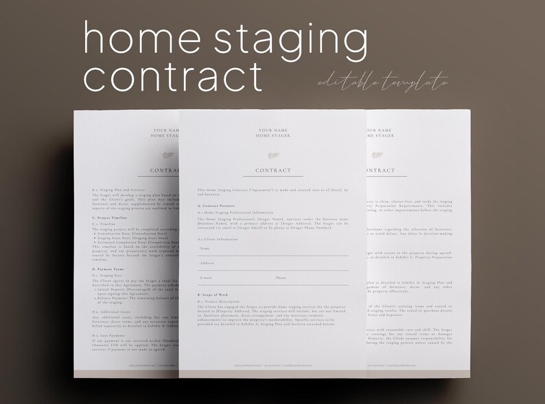 Home Staging Contract Editable Template, Real Estate Home Staging